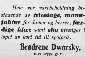 Brodrene Dworsky Adresseavisen 22 Desember 1921